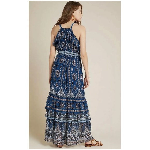 Anthropologie Sasha Ruffled Maxi Dress Blue NWT Women’s size small boho ANTHRO - Picture 3 of 9